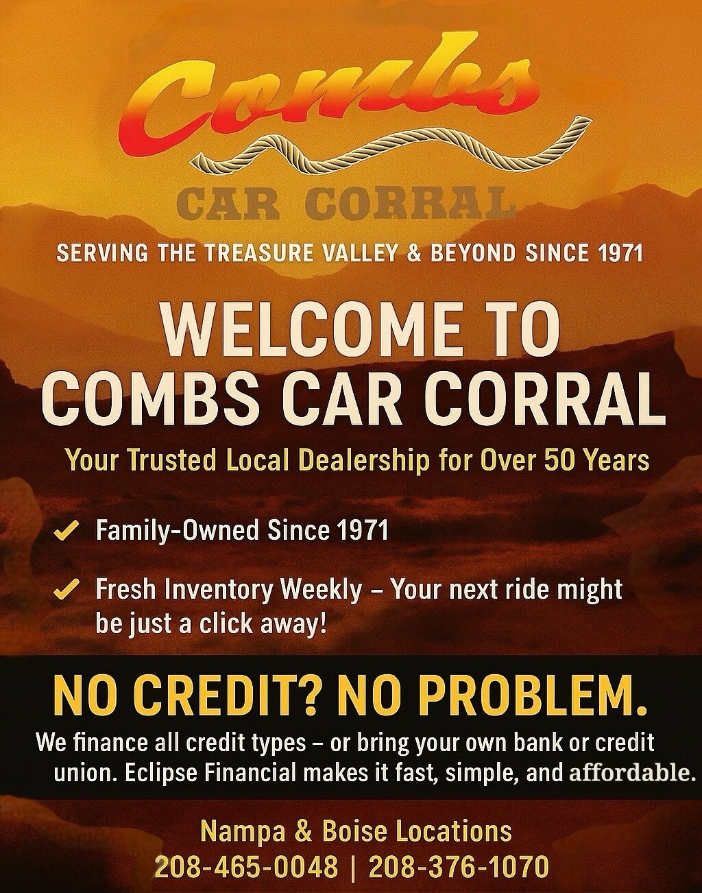 Combs Car Corral Promo - Great Deals & In-House Financing