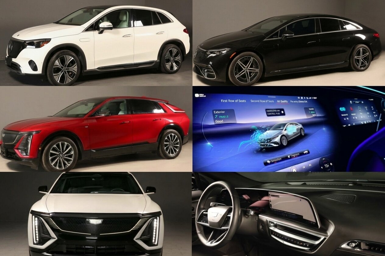 Used Mercedes EQS, EQE and Cadillac LYRIQ electric vehicles at Ultimate Motorsport Houston