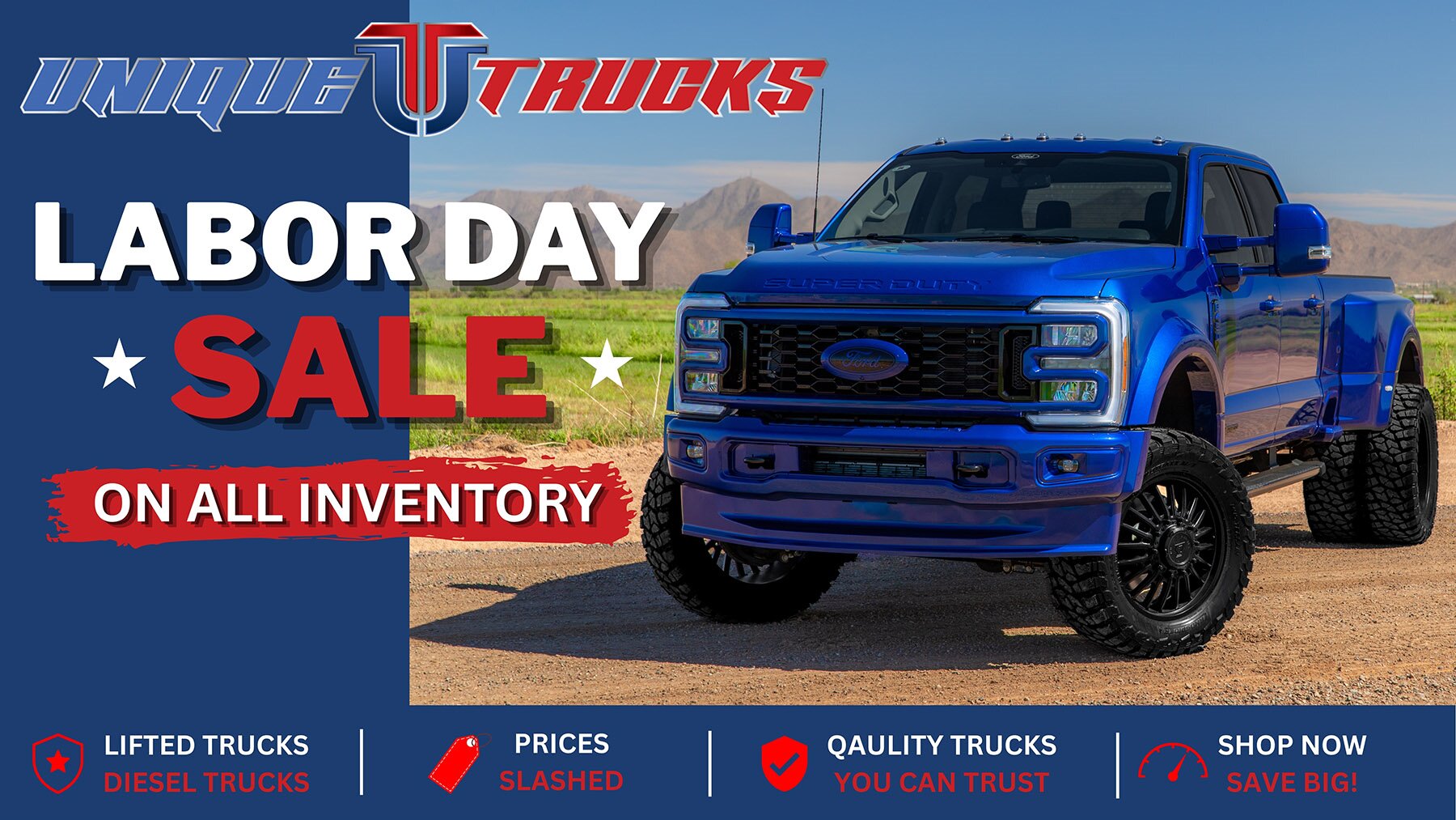 Summer Inventory Blowout Sale on lifted diesel and used trucks at Unique Trucks in Scottsdale, Arizona