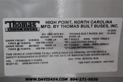 2001 Thomas Built School Bus (SOLD) Turbo Diesel Pusher Engine   - Photo 38 - North Chesterfield, VA 23237