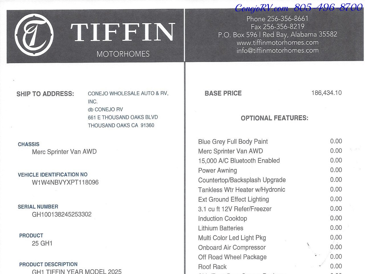 2025 Tiffin GH1 AWD Sprinter Mercedes Turbo Diesel Battle Horn  Lithium Ion Kit - Photo 46 - Thousand Oaks, CA 91360