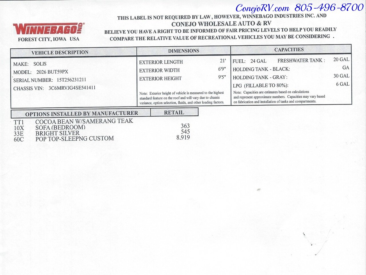 2026 Winnebago Solis 59PX New For 2026 REAR SOFA, Pop Top Full Galley Adaptive Cruise - Photo 44 - Thousand Oaks, CA 91360