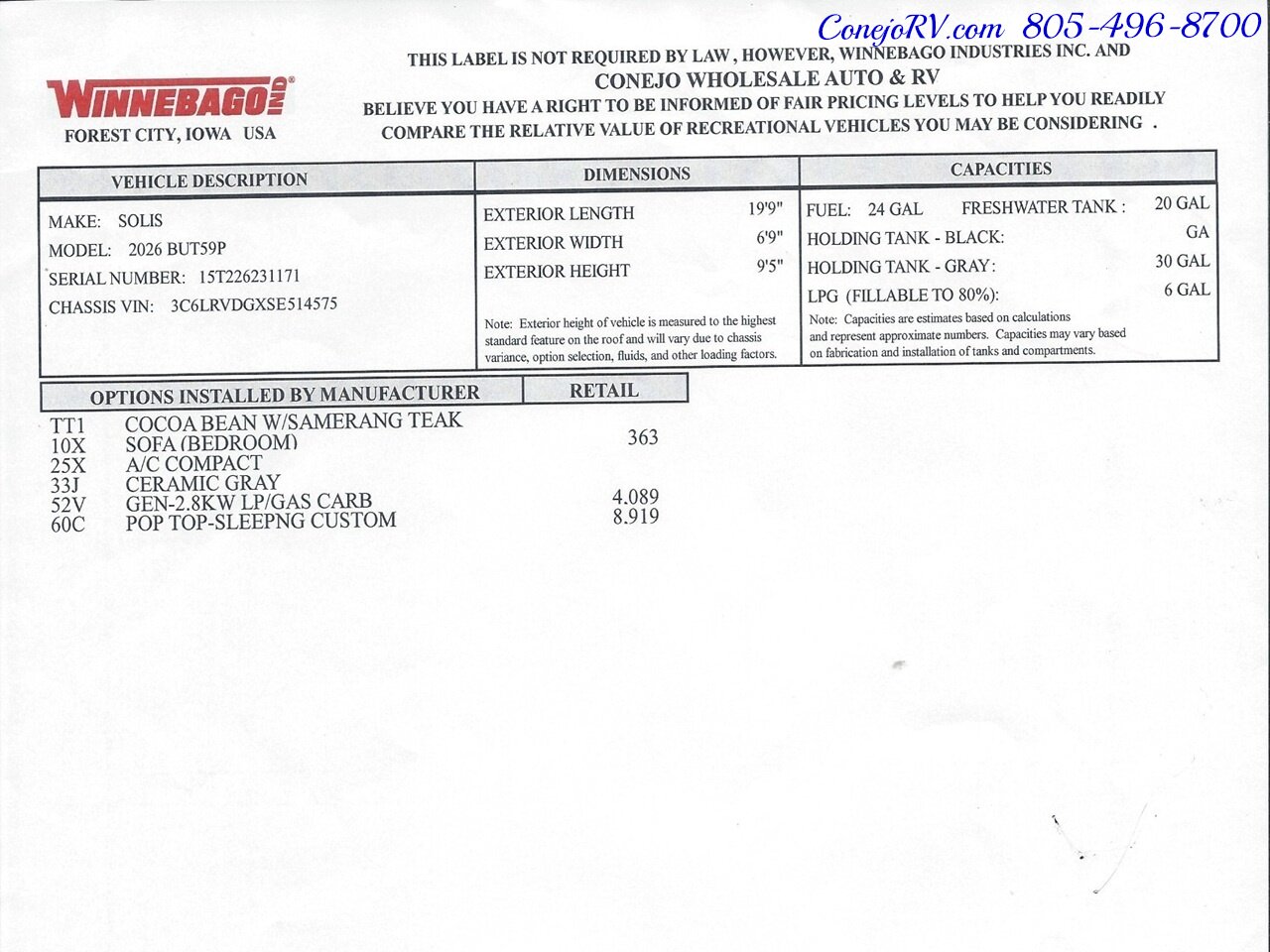 2026 Winnebago Solis 59P **NEW FOR 2026 2.8KW GENERATOR**Pop Top Full  Galley Convertible SOFA Roof AC - Photo 44 - Thousand Oaks, CA 91360