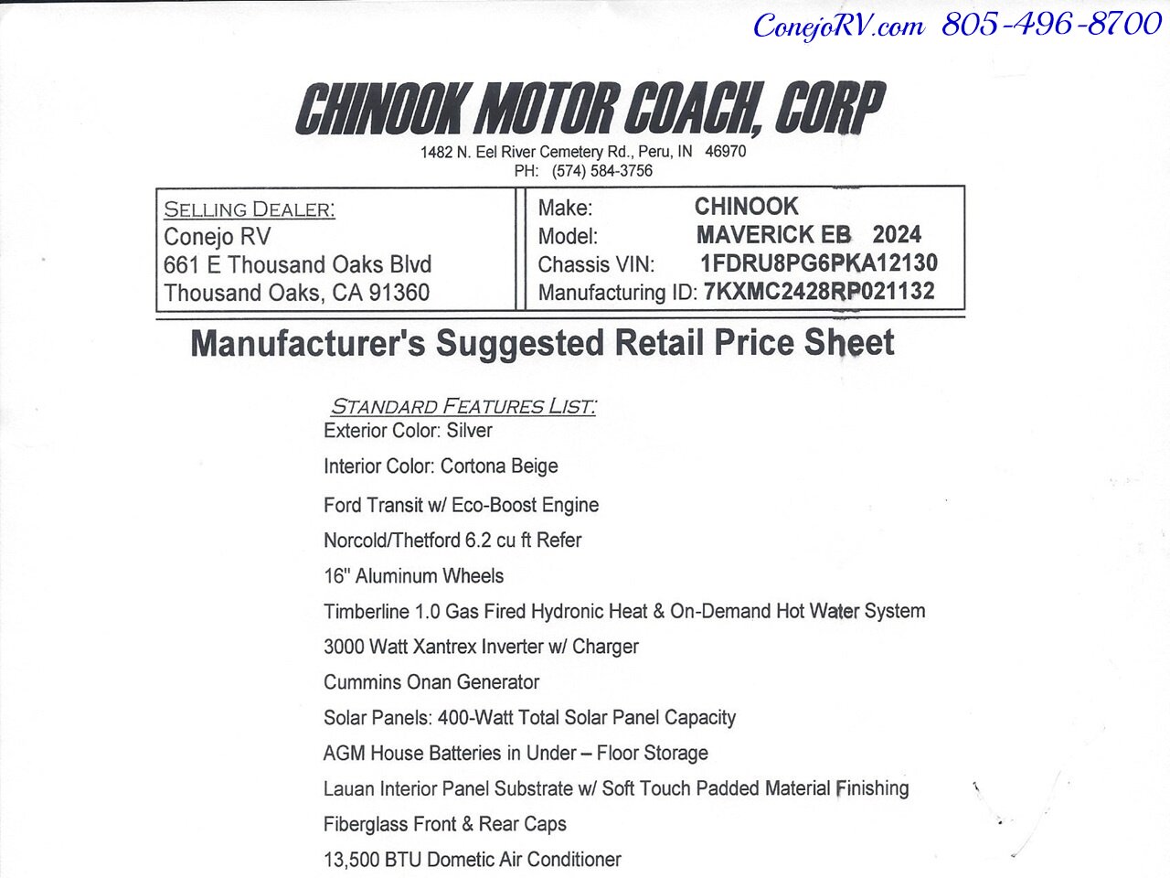 2024 Chinook Maverick EB Murphy Bed Ford Transit All Wheel Drive   - Photo 50 - Thousand Oaks, CA 91360