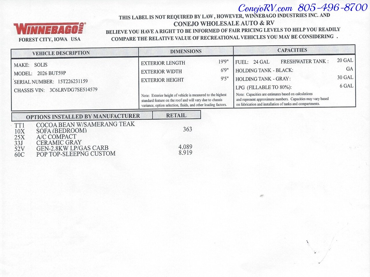 2026 Winnebago Solis 59P **NEW FOR 2026 2.8KW GENERATOR**Pop Top Full Galley Convertible SOFA Roof AC - Photo 42 - Thousand Oaks, CA 91360