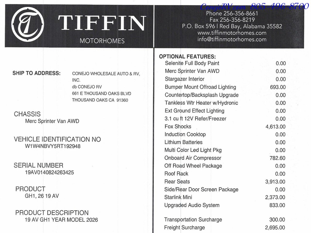 2026 Tiffin GH1 RS AWD Sprinter Mercedes Turbo Diesel 540AH  Lithium - Photo 49 - Thousand Oaks, CA 91360