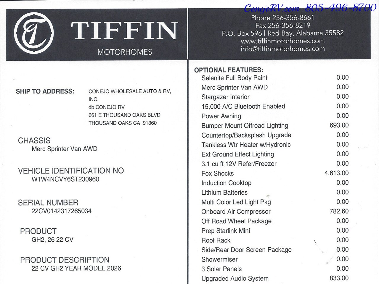 2026 Tiffin GH2 AWD Sprinter Mercedes 2500 EXT AWD Turbo Diesel  540AH Battle Born Lithium Ion Kit - Photo 52 - Thousand Oaks, CA 91360