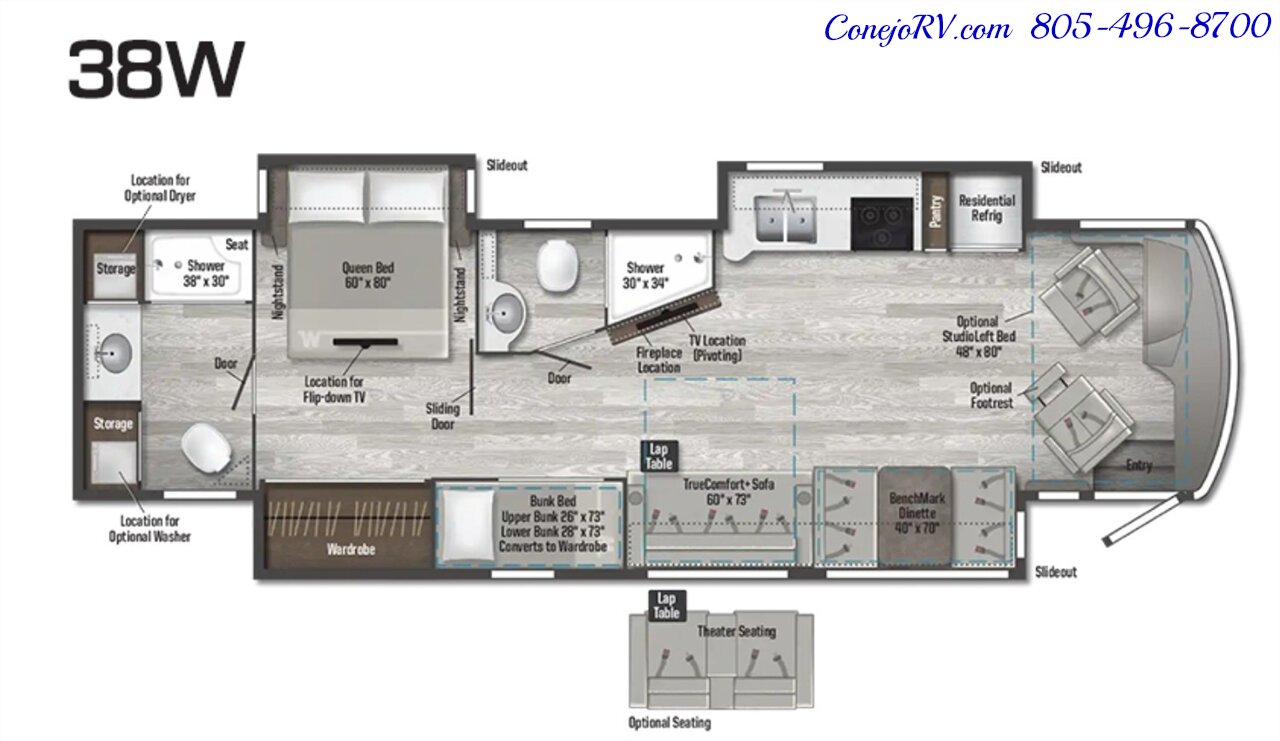 2023 Winnebago Forza 38W Triple Slide Outs Bunkhouse Loft Bed 2 Bath  Cummins Turbo Diesel 45k Miles - Photo 65 - Thousand Oaks, CA 91360