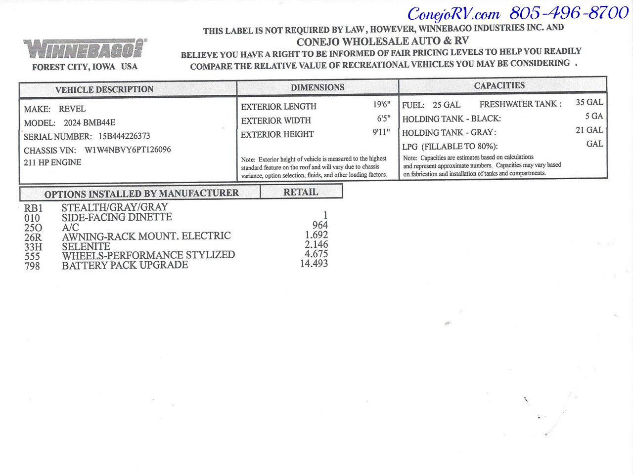 2024 Winnebago Revel 44EC 2.5-2 AWD Sprinter Mercedes Turbo Diesel, 16.8KWH Lithionics System 15K Miles - Photo 47 - Thousand Oaks, CA 91360