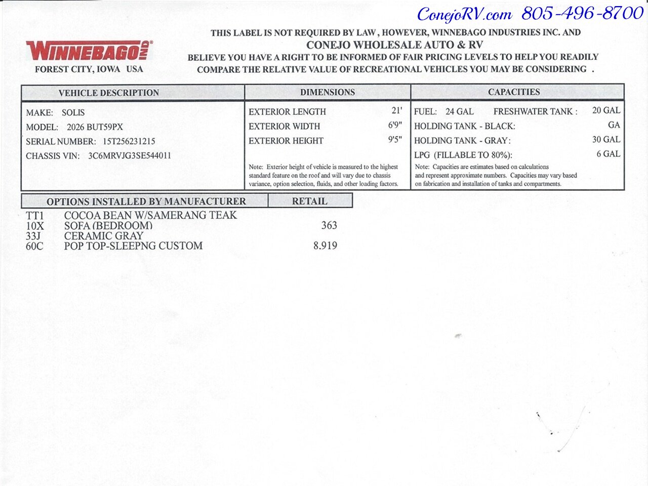 2026 Winnebago Solis 59PX New For 2026 REAR SOFA, Pop Top Full Galley  Adaptive Cruise Control - Photo 44 - Thousand Oaks, CA 91360