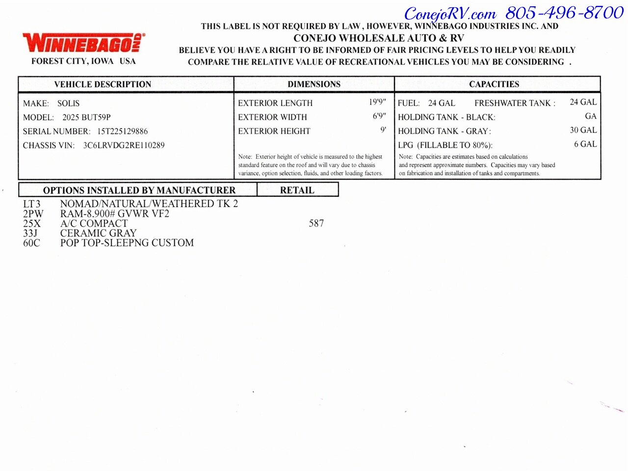 2025 Winnebago Solis 59P Pop Top Full Galley Roof AC - Photo 45 - Thousand Oaks, CA 91360