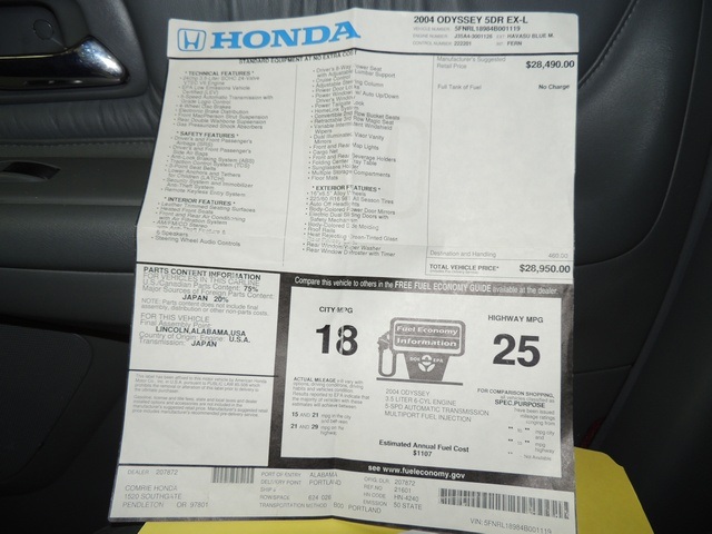 2004 Honda Odyssey EX-L LEATHER / Bucket Seats / 1-Owner / 70k miles   - Photo 34 - Portland, OR 97217