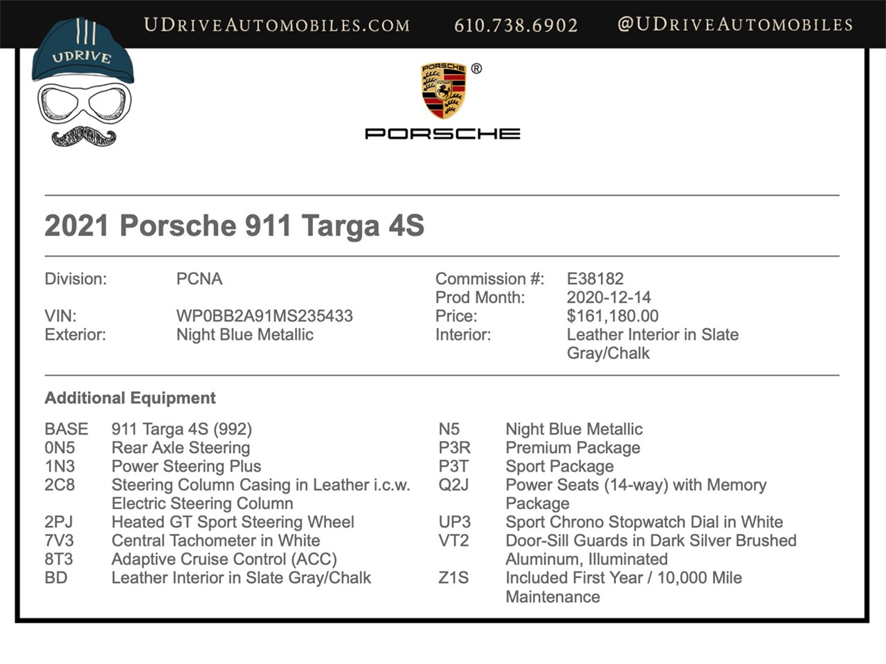 2021 Porsche 911 Targa 4S  992 Prem Sport Pkg 3k Miles Rear Axle Steering ACC - Photo 2 - West Chester, PA 19382