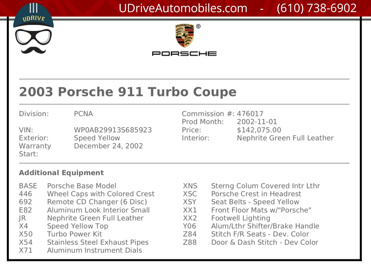2003 Porsche 911 996 Turbo X50 6Sp Nephrite Green Lthr 9k Miles  Deviating Yellow Stitching Collector Grade BACK AGAIN - Photo 2 - West Chester, PA 19382