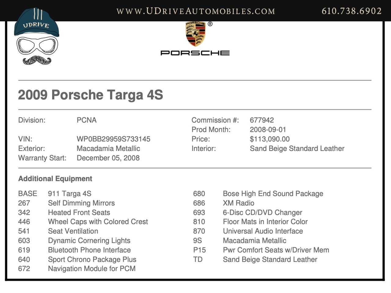 2009 Porsche 911 Targa 4S 6 Speed Manual 997.2 Macadamia  Sport Chrono Pkg Vented Seats Bose Audio - Photo 2 - West Chester, PA 19382