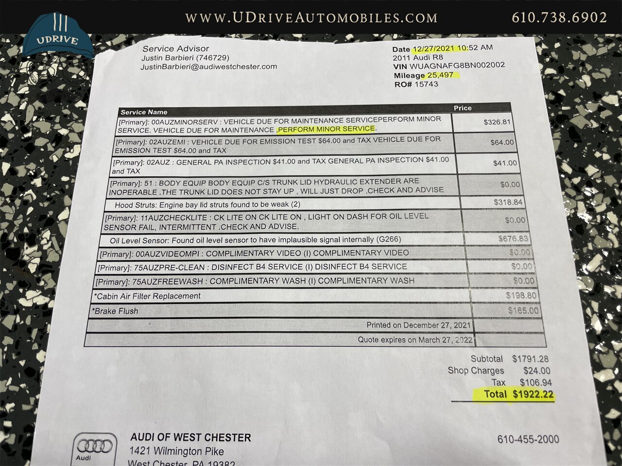 2011 Audi R8 5.2L V10 6 Speed Manual Red Stitching  Service History - Photo 58 - West Chester, PA 19382