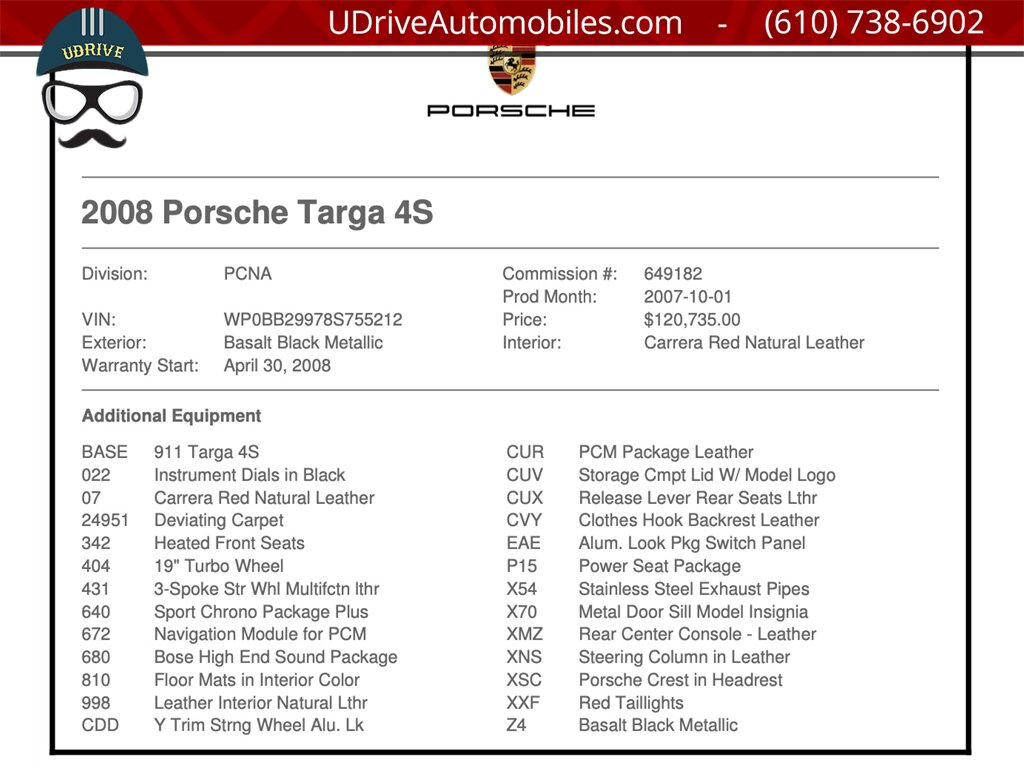 2008 Porsche 911 997 Targa 4S 6 Speed 13k Miles Chrono Turbo Whls  Lthr Everywhere $120k MSRP - Photo 2 - West Chester, PA 19382