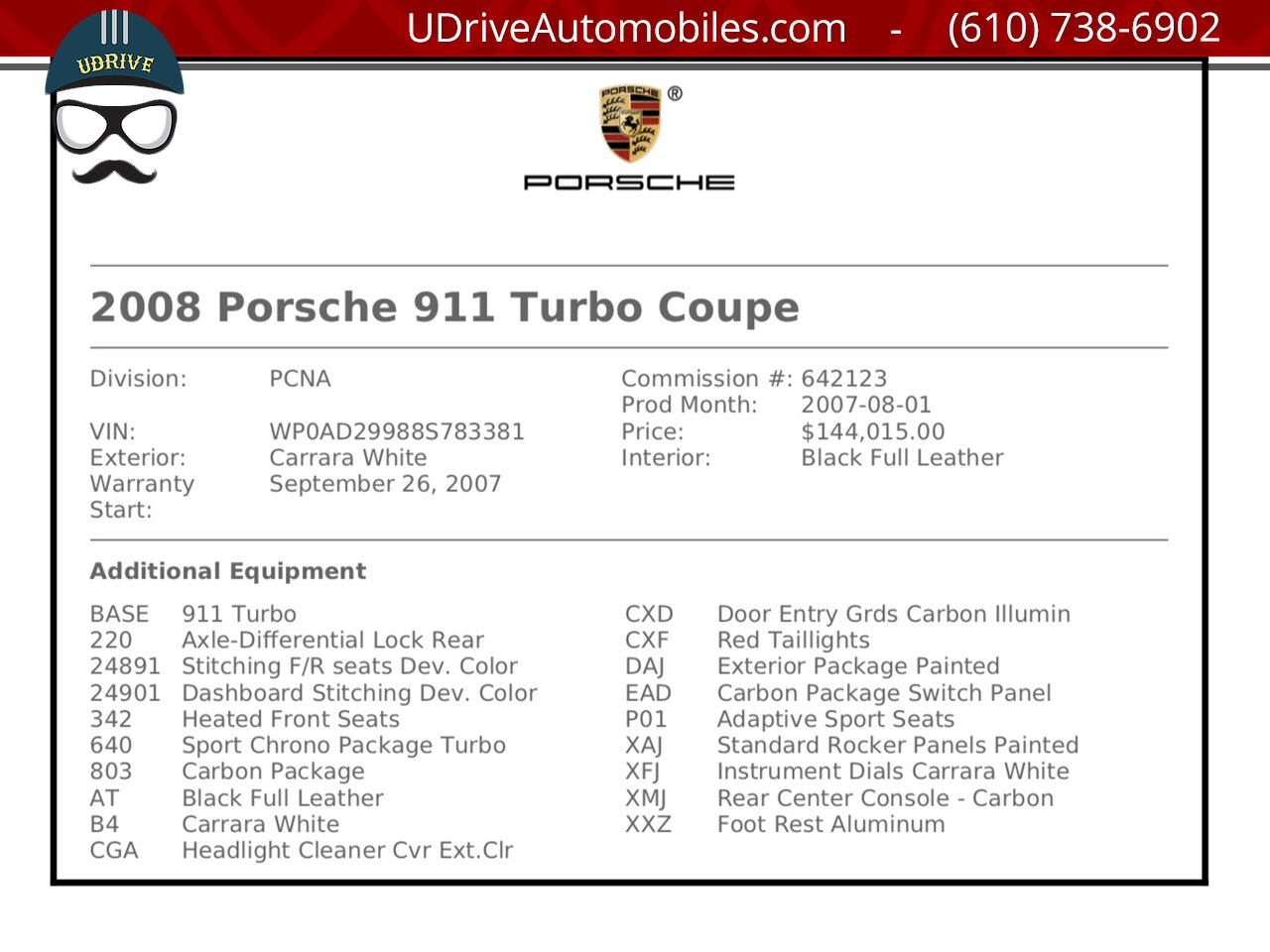 2008 Porsche 911 Turbo 997 6Sp White Chrono Adap Sprt Sts Carbon  Diff Lock Dev Stitch White Dials Rare Spec $144k MSRP - Photo 2 - West Chester, PA 19382