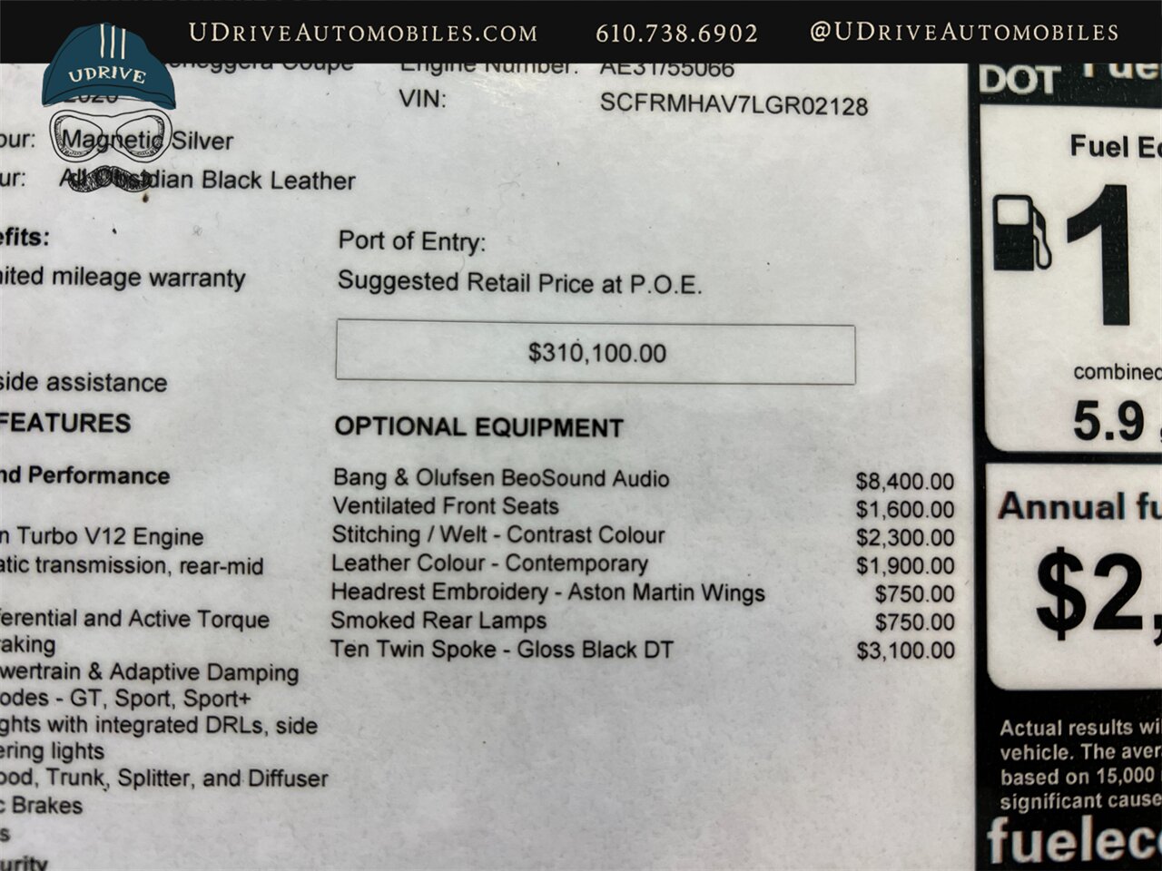 2020 Aston Martin DBS Superleggera  2k Miles Bang & Olufsen BeoSound Vent Seats Contrast Stitch Gloss Blk 10 Spoke Whls - Photo 57 - West Chester, PA 19382