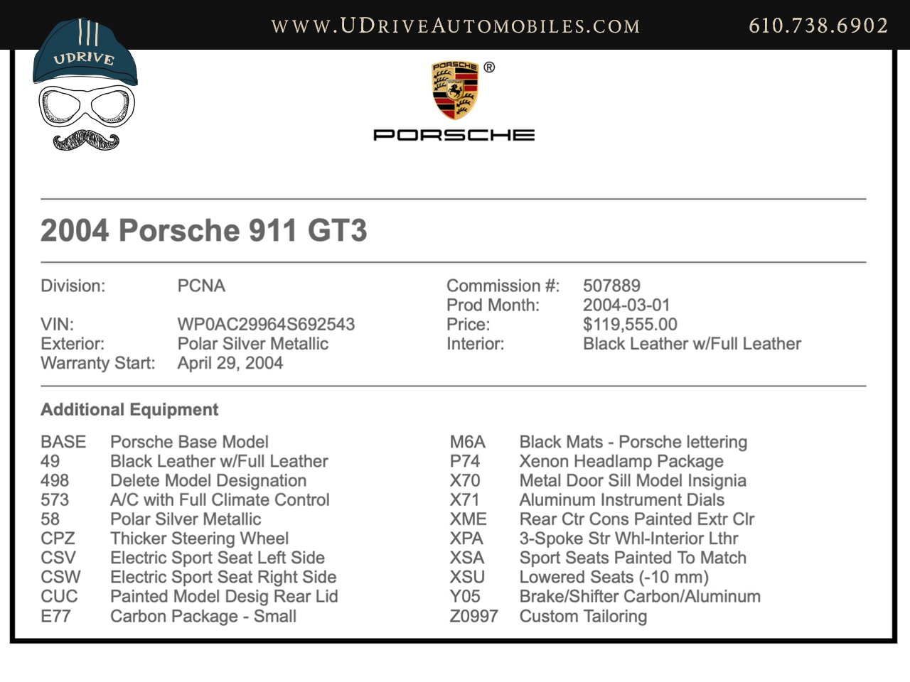 2004 Porsche 911 GT3 996 1 of 11 Polar Silver Sport Seats Pntd Hard  Backs Pntd Center Console Carbon Fiber Service History - Photo 2 - West Chester, PA 19382
