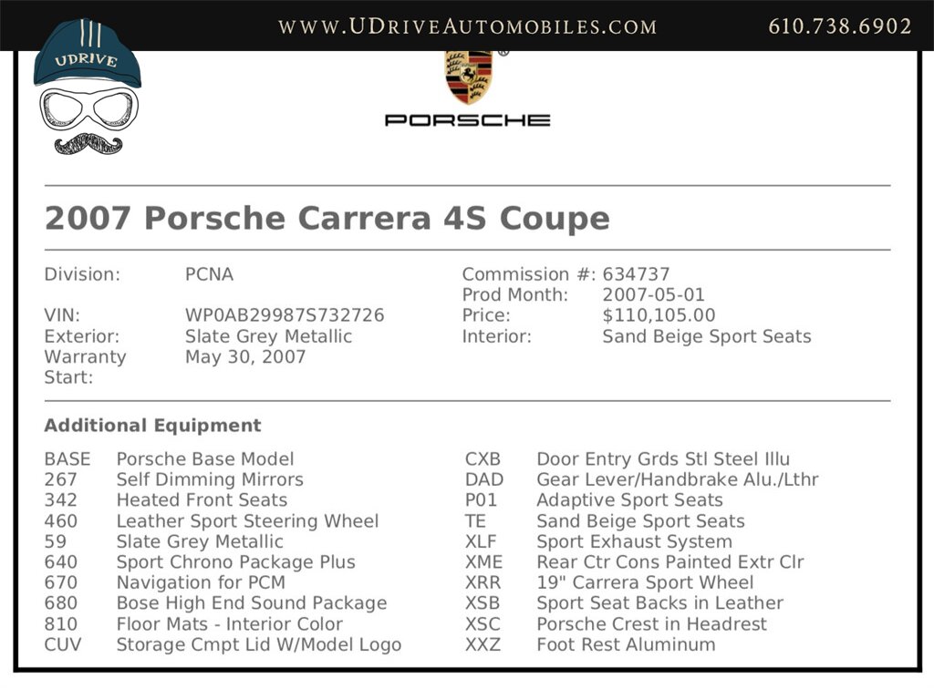 2007 Porsche 911 997 C4S RARE Slate Grey 10k Miles Chrono Sport  Exhaust Adap Sport Seats Lthr Seat Backs Pntd Cntr Console Incredible Spec - Photo 2 - West Chester, PA 19382