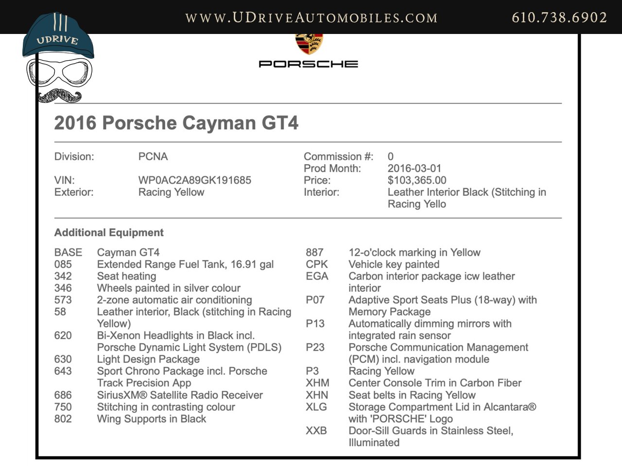 2016 Porsche Cayman GT4 1k Miles Full Lthr Adap Sprt Sts Yellow Stitch  Chrono Carbon Fiber Dundon D4 Street Power Pkg $42k in Extras - Photo 2 - West Chester, PA 19382