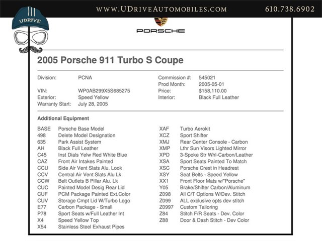2005 Porsche 911 Turbo S  996 Factory Aerokit 6 Speed Sport Sts Pntd Backs Deviated Stitch Carbon Fiber Spt Shift MSRP $158k - Photo 2 - West Chester, PA 19382