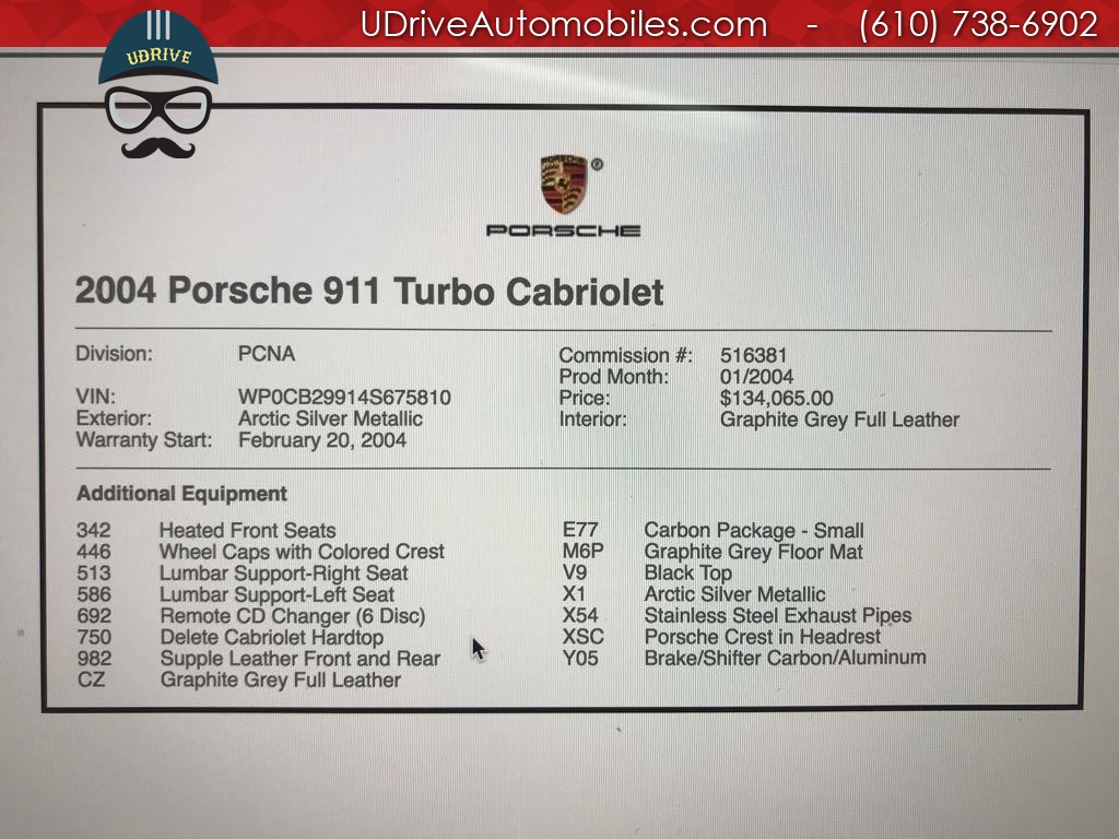 2004 Porsche 911 996 Turbo Cabriolet 6 Speed Nav Carbon Fiber   - Photo 2 - West Chester, PA 19382