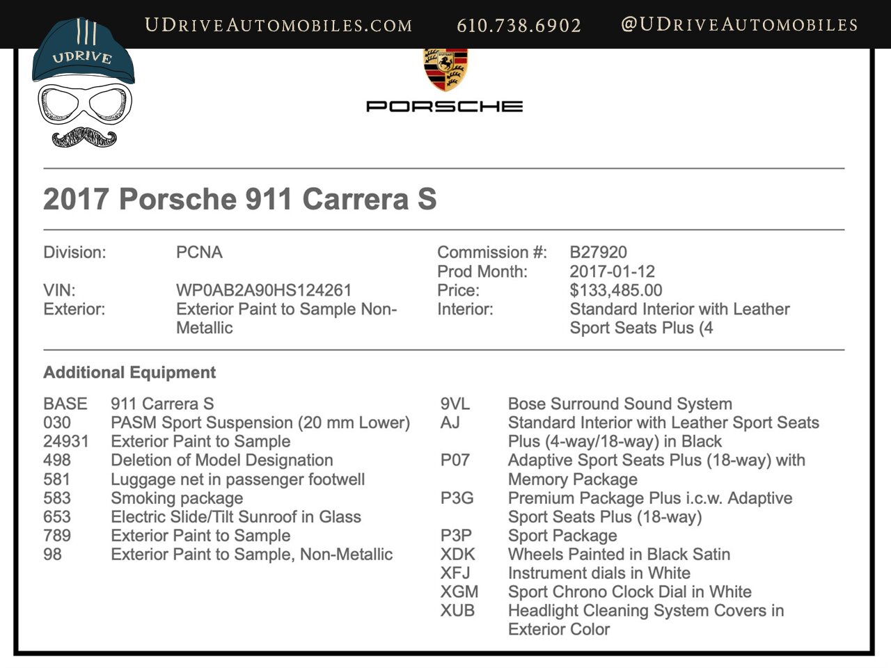 2017 Porsche 911 Carrera S  PTS Gulf Blue 7 Speed Manual 7k Miles Sport Pkg Prem Pkg Adap Sport Seats High Spec - Photo 2 - West Chester, PA 19382