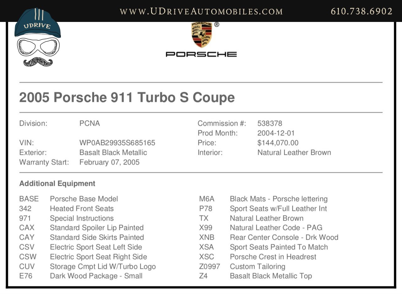 2005 Porsche 911 Turbo S 6 Speed 14k Miles Sport Sts Painted Backs  Natural Brown Lthr $144,070 MSRP - Photo 2 - West Chester, PA 19382