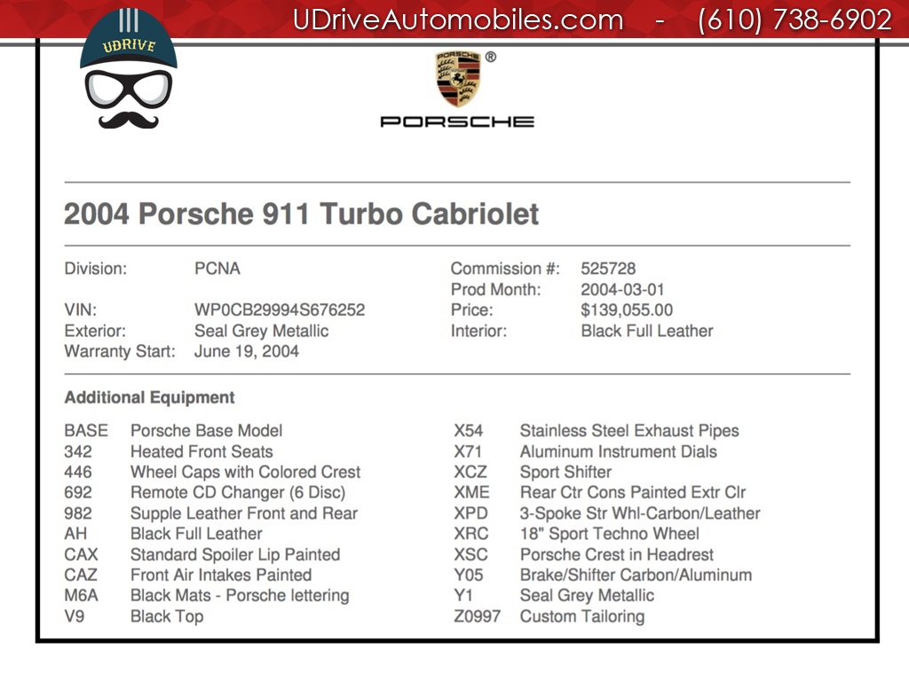 2004 Porsche 911 996 Turbo Cabriolet 6Spd Techno Whls Sport Shifter  1 Owner $140k MSRP - Photo 2 - West Chester, PA 19382