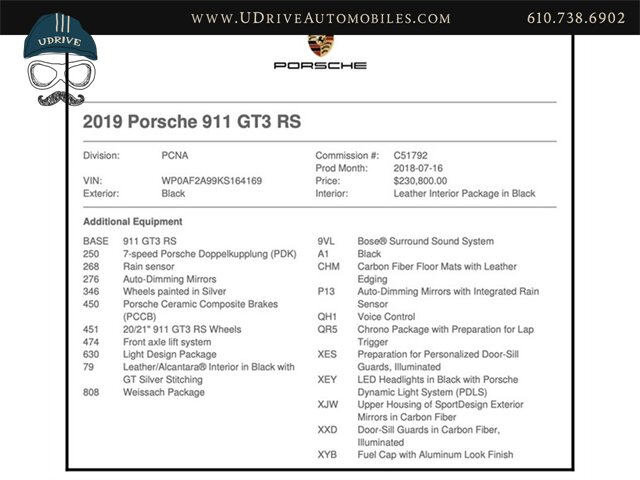 2019 Porsche 911 GT3 RS Weissach Pkg CPO Warranty  PCCB Front Axle Lift $232k MSRP PDLS Lthr Pkg PPF - Photo 2 - West Chester, PA 19382