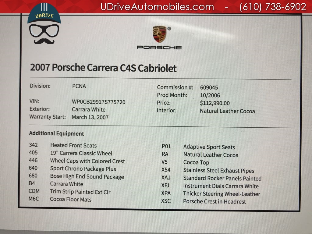 2007 Porsche 911 C4S Cabriolet 6 Speed Sport Sts Chrono Cocoa Lthr   - Photo 2 - West Chester, PA 19382