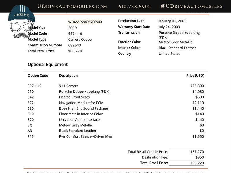 2009 Porsche 911 Carrera  Meteor Grey Heated Seats Bose Audio Low Miles