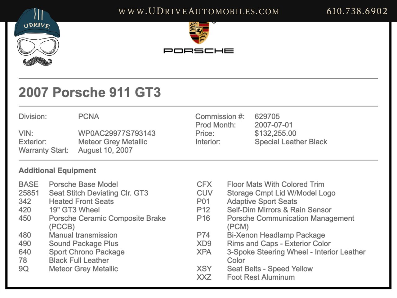 2007 Porsche 911 GT3 997 PCCBs Deviating Yellow Stitching Chrono  Adaptive Sport Seats Full Lthr Wheels Exterior Color - Photo 1 - West Chester, PA 19382