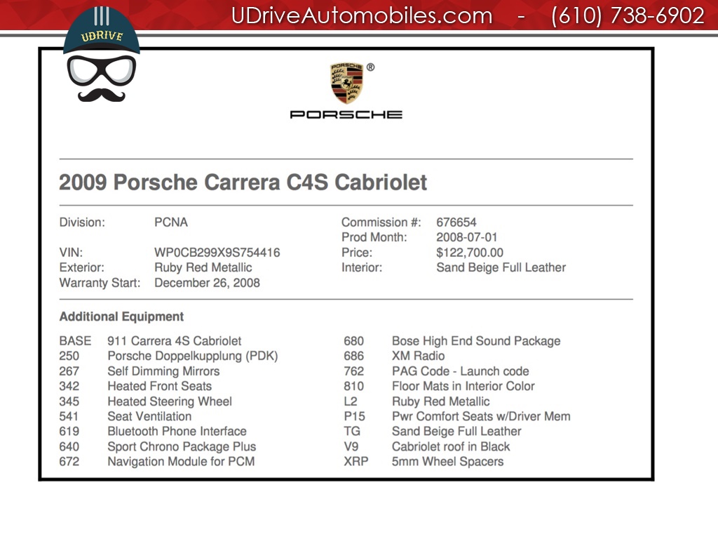 2009 Porsche 911 Carrera 4S Cabriolet Ruby Red Chrono Vent Seats  PDK $122k MSRP - Photo 2 - West Chester, PA 19382