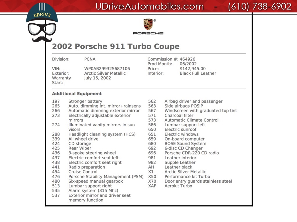 2002 Porsche 911 996 Turbo 6 Speed X50 Power Kit Factory AeroKit  Full Service History $142,945 MSRP - Photo 2 - West Chester, PA 19382