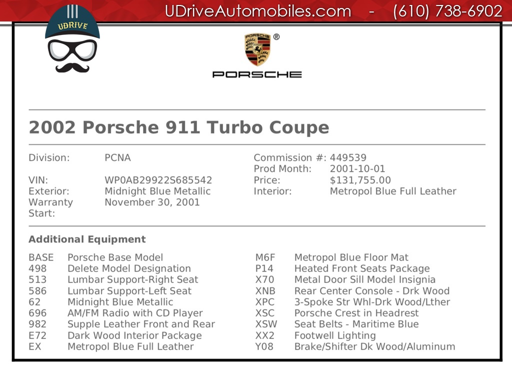 2002 Porsche 911 Turbo 996 6 Spd Rare Color Serv History $131k MSRP   - Photo 2 - West Chester, PA 19382