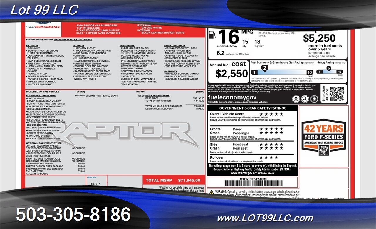 2020 Ford F-150 Raptor Crew Cab 4x4 3.5L Twin Turbo V6 450hp 510ft Twin Panel Roof Htd F&R Leather Pro Tow 360 Cam LOADED!! - Photo 25 - Milwaukie, OR 97267
