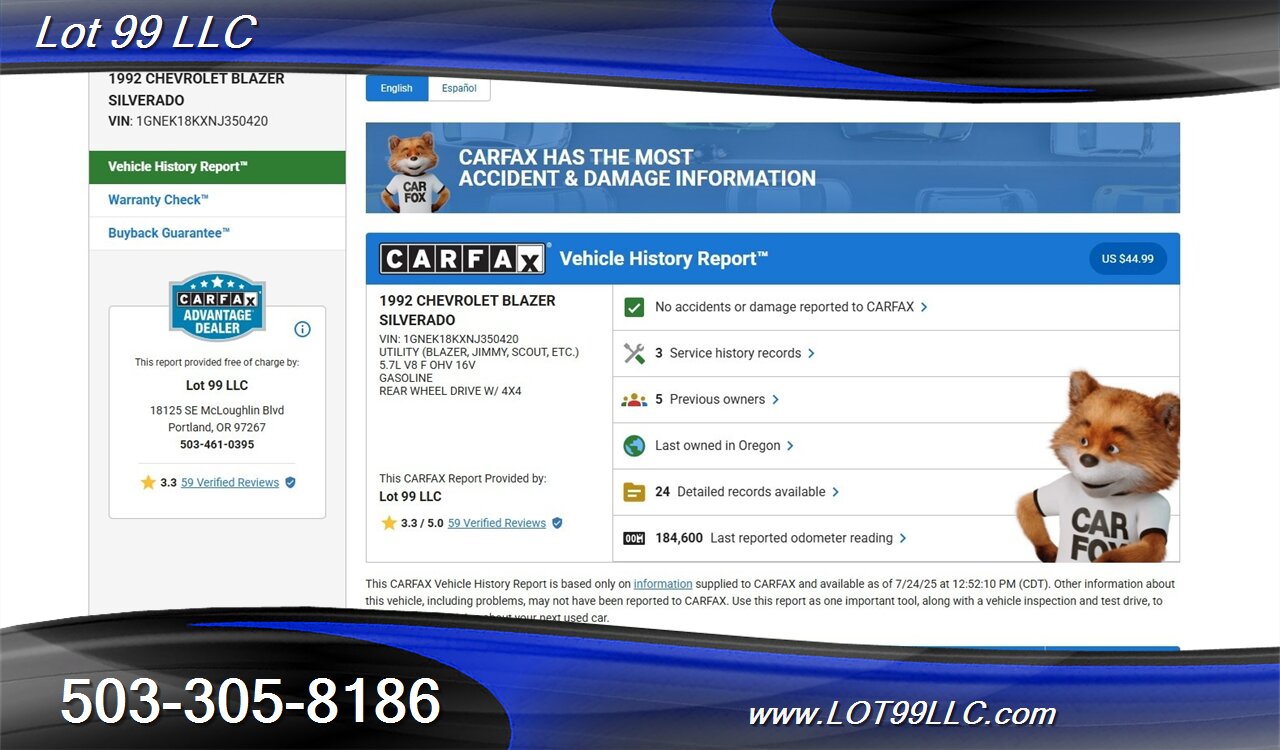 1992 Chevrolet Blazer 2 Door 4x4 K5 Blazer Silverado - Photo 3 - Milwaukie, OR 97267