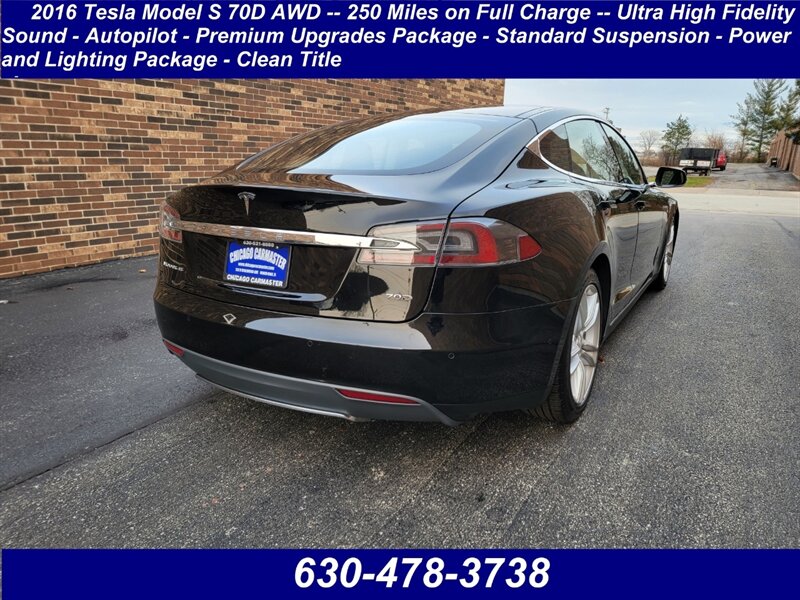 2016 Tesla Model S 70D AWD -- 250 Miles on Full Charge --  Ultra High Fidelity Sound - Autopilot - Premium Upgrades Package - Standard Suspension - Power and Lighting Package - Clean Title