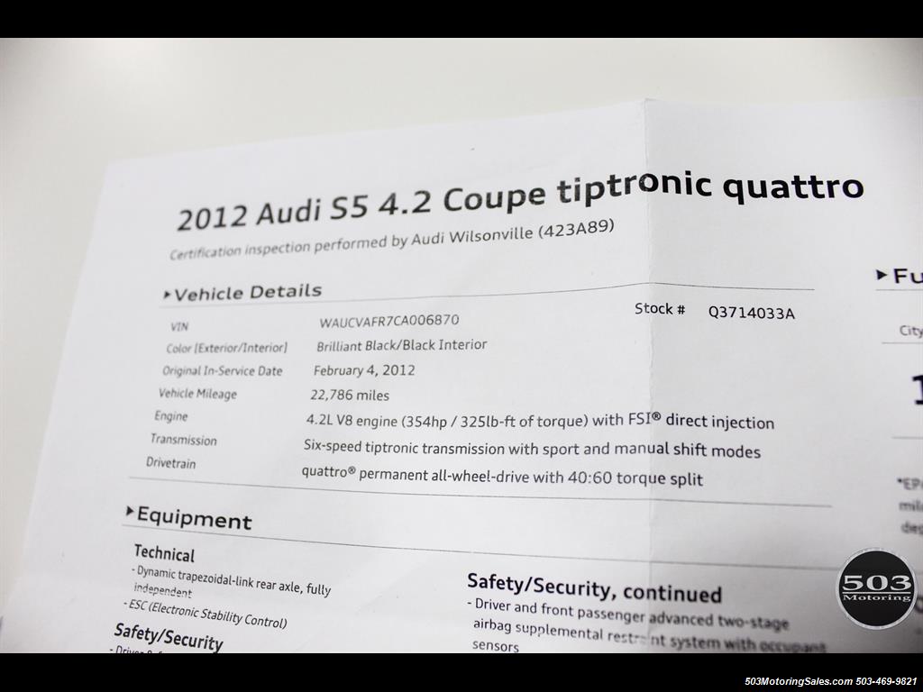 2012 Audi S5 4.2 Quattro Premium Plus, Black/Black w/ only 38k!   - Photo 43 - Beaverton, OR 97005