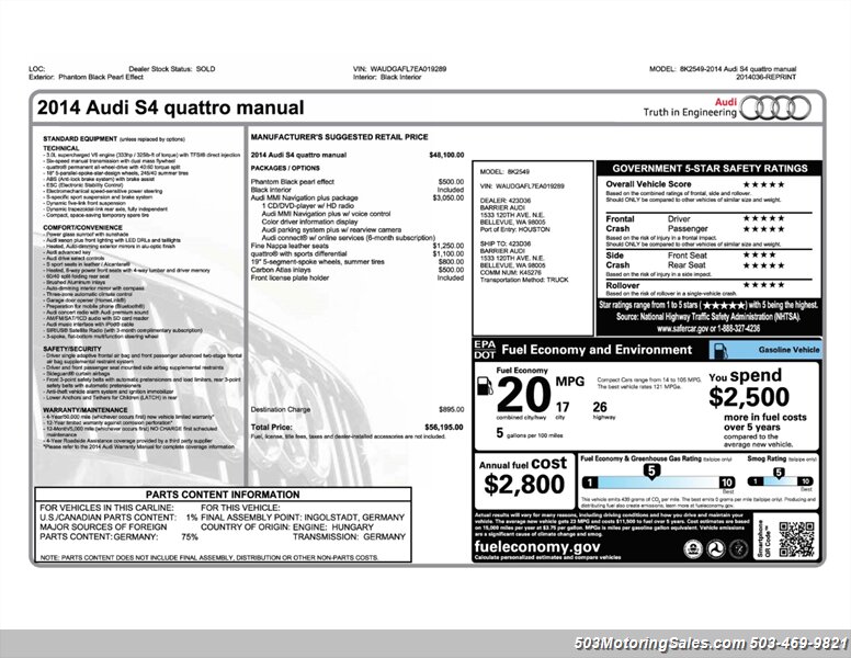 2014 Audi S4 3.0T quattro Premium Plus 6spd manual  6 Spd Manual, Sport Diff - Photo 6 - Beaverton, OR 97005