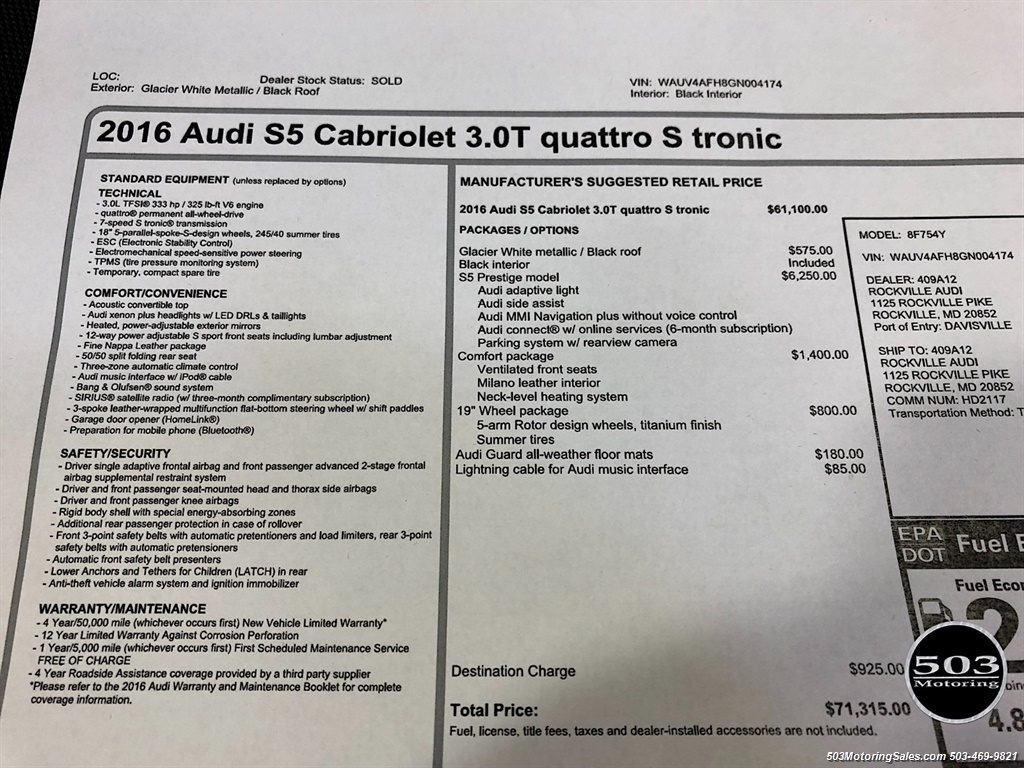 2016 Audi S5 3.0T quattro Prestige   - Photo 51 - Beaverton, OR 97005