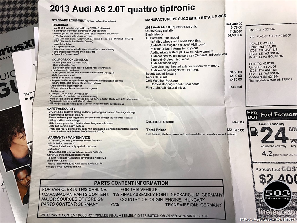 2013 Audi A6 2.0T quattro Premium Plus   - Photo 55 - Beaverton, OR 97005