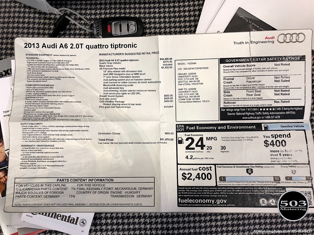 2013 Audi A6 2.0T quattro Premium Plus   - Photo 54 - Beaverton, OR 97005