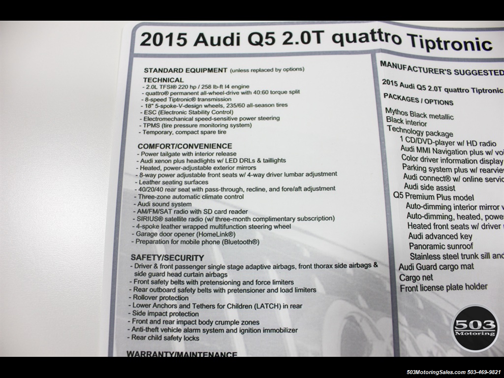 2015 Audi Q5 2.0T quattro Premium Plus; Black/Black w/ 23k!   - Photo 54 - Beaverton, OR 97005
