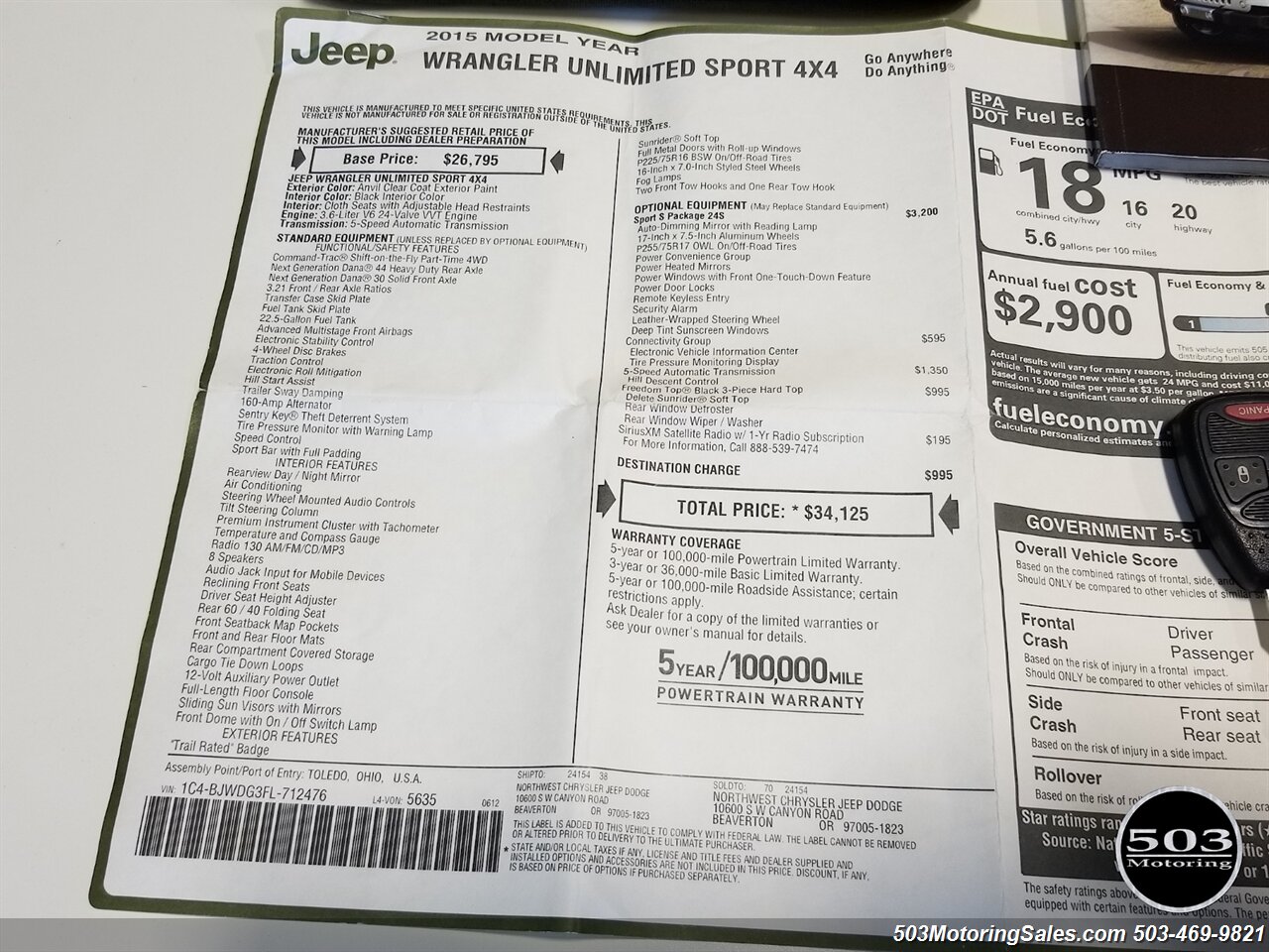 2015 Jeep Wrangler Unlimited Sport   - Photo 15 - Beaverton, OR 97005