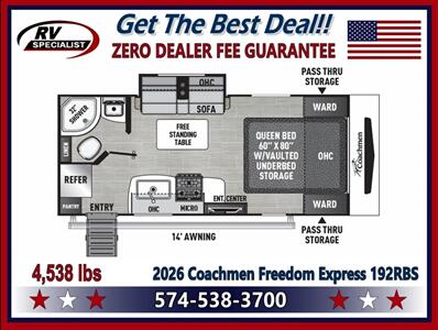 2026 Coachmen Freedom Express Ultra Lite 192RBS   - Photo 2 - Goshen, IN 46526