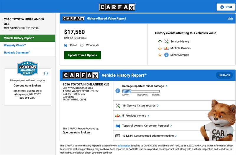 2016 Toyota highlander FWD XLE  